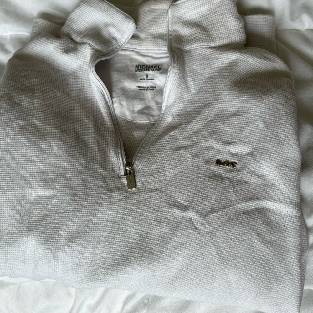 Mens michael kors white 1/4 zip sweater size small